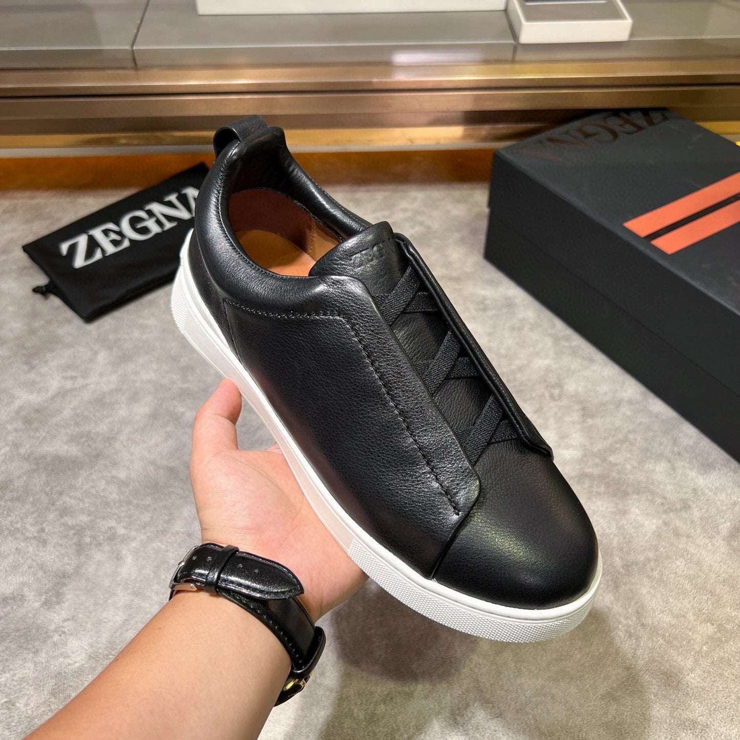 Tênis Zegna Triple Stitch Sneakers SecondSkin Black