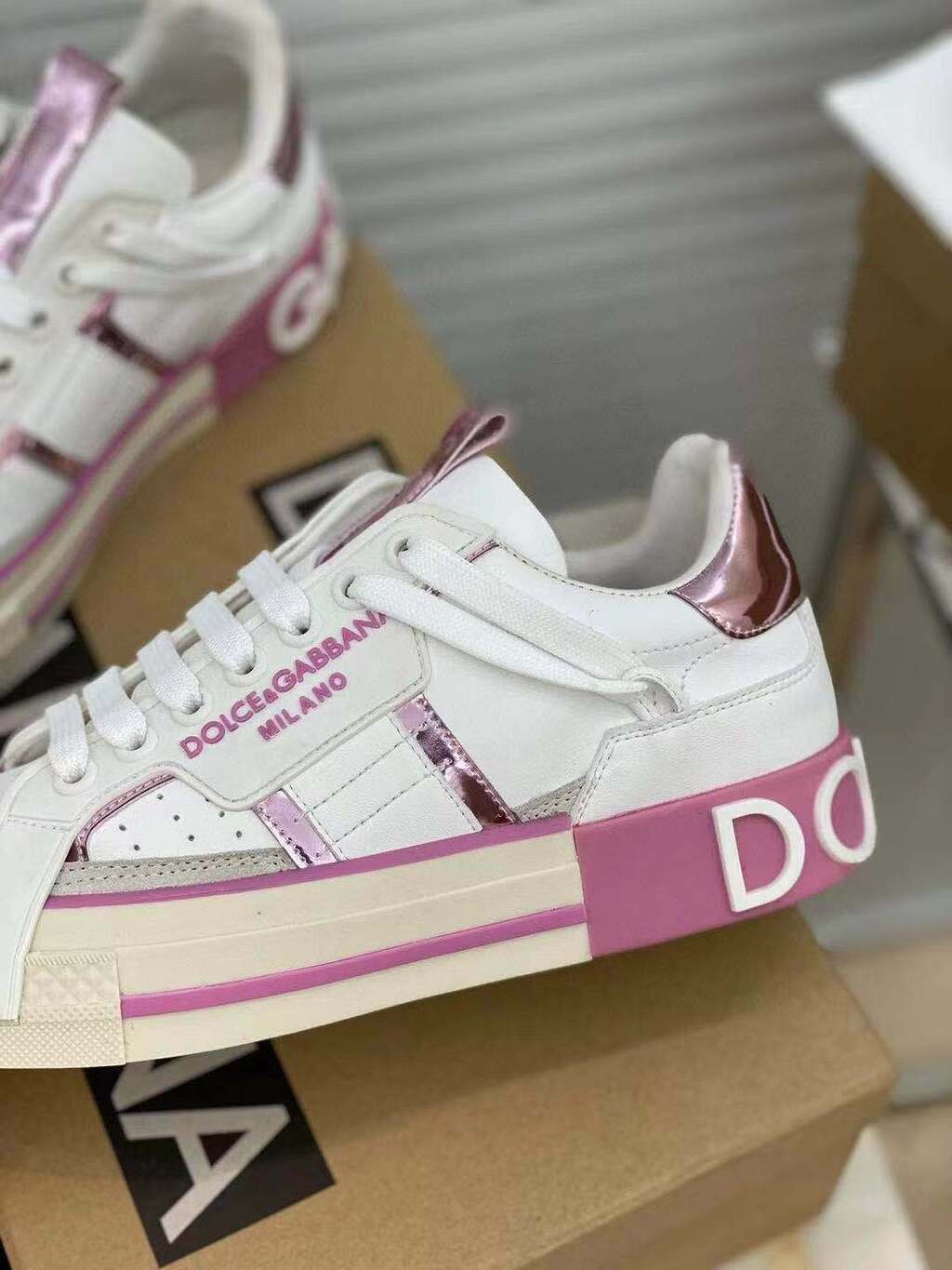 Dolce & Gabbana White & Pink Custom 2Zero Sneakers