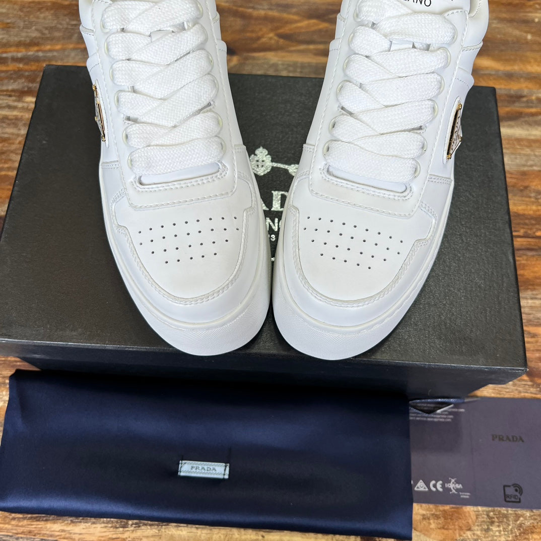 Prada Downtown  Bold  Leather  Sneakers  White