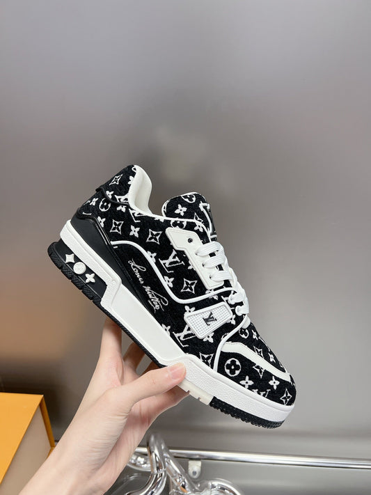 Lv Trainer Black Monogram Textile