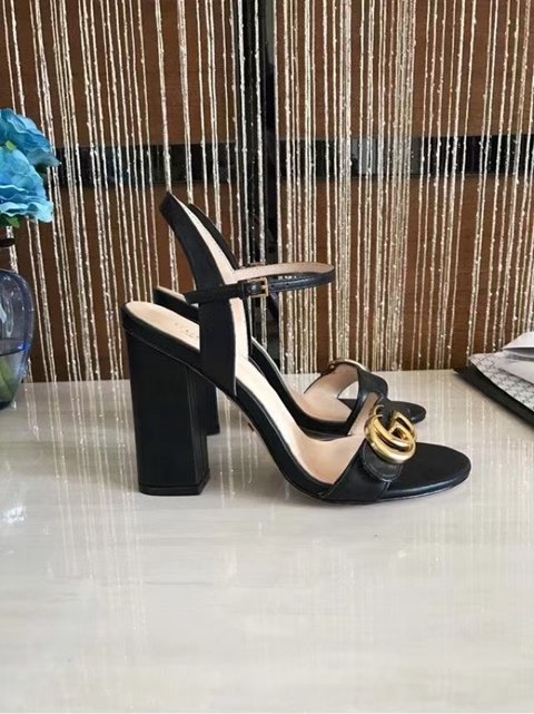 Gucci GG 105mm Heeled Sandal Black Leather