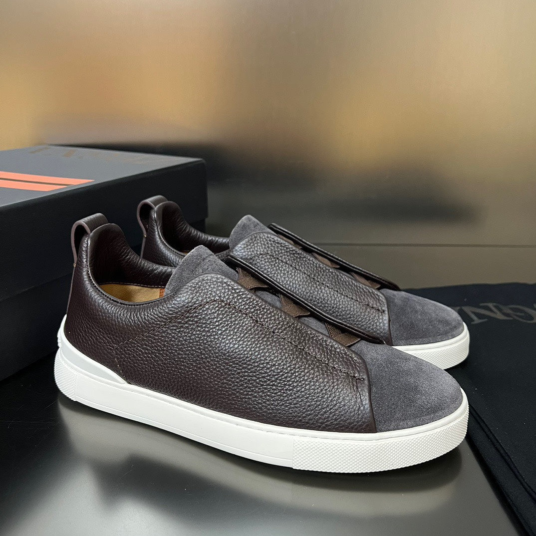 ZEGNA Triple Stitch Sneakers Dark Brown Suede