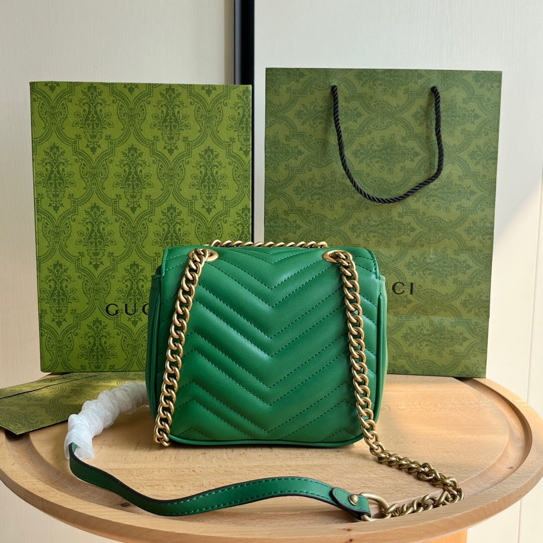 Gucci GG Marmont Mini Shoulder Bag Matelasse Chevron Green