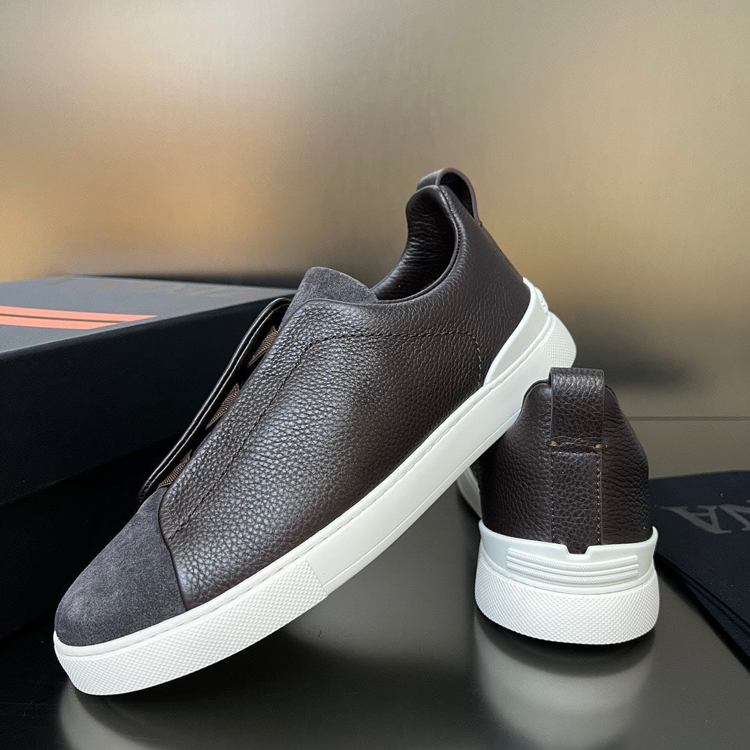 ZEGNA Triple Stitch Sneakers Dark Brown Suede