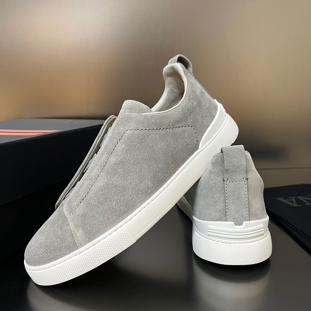 ZEGNA  Grey Suede Triple Stitch Sneakers