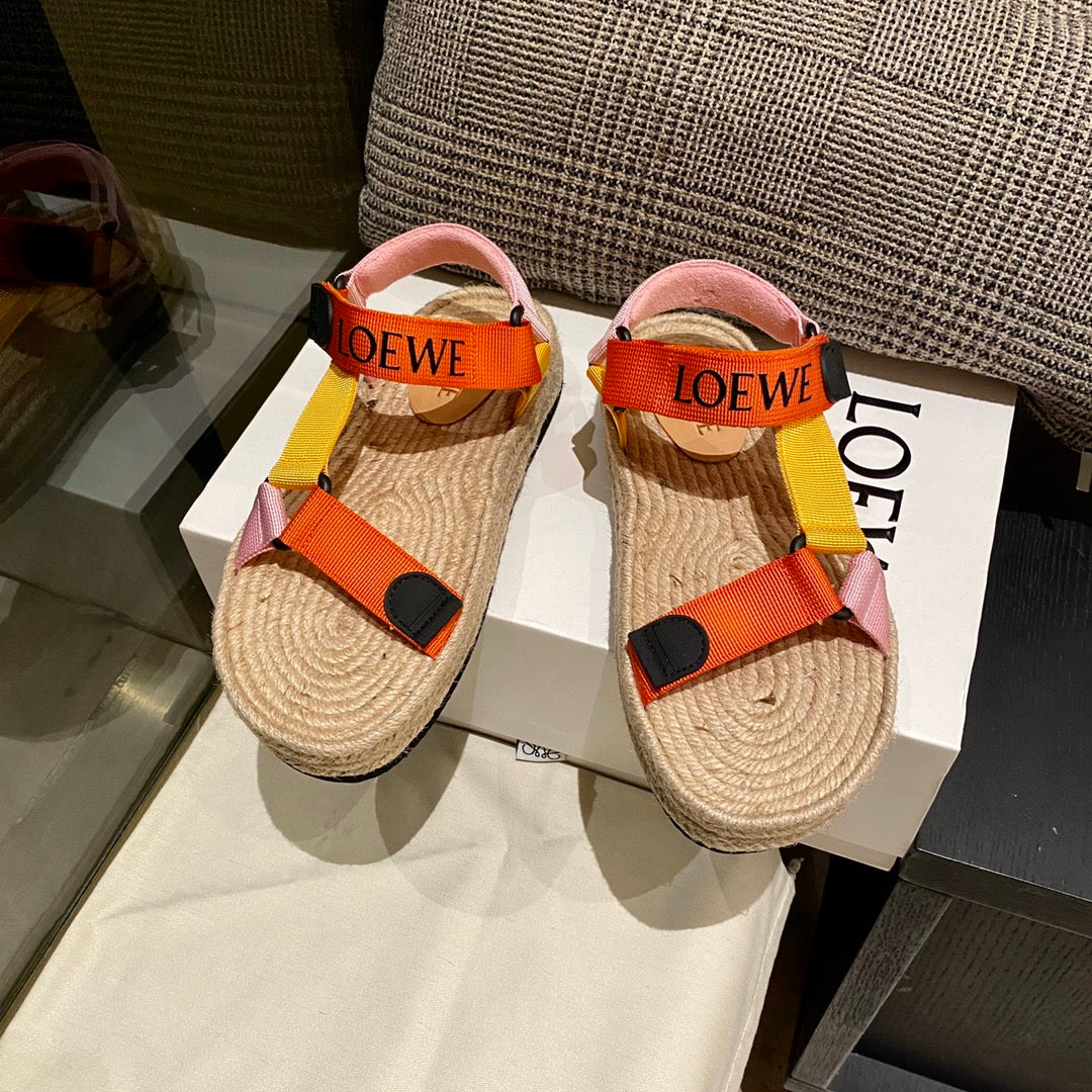 LOEWE  Strappy Espadrille Sandals Women Nylon In Beige/Orange