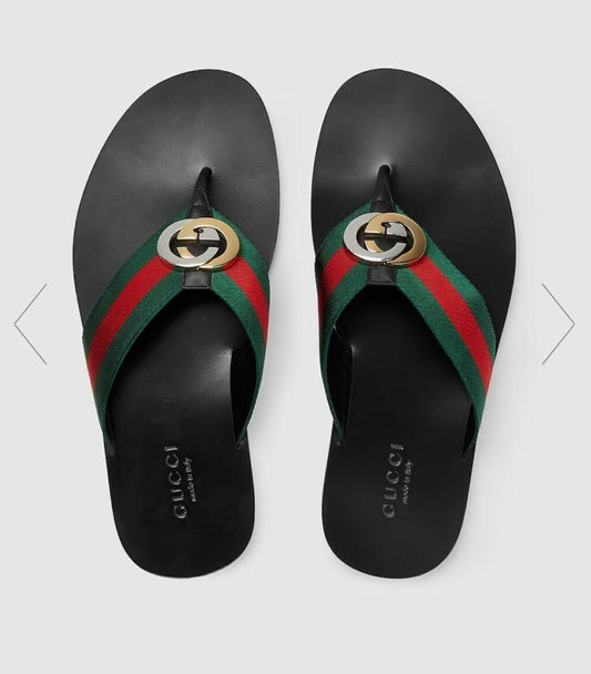 GUCCI Red & Green Kika Thong Sandals