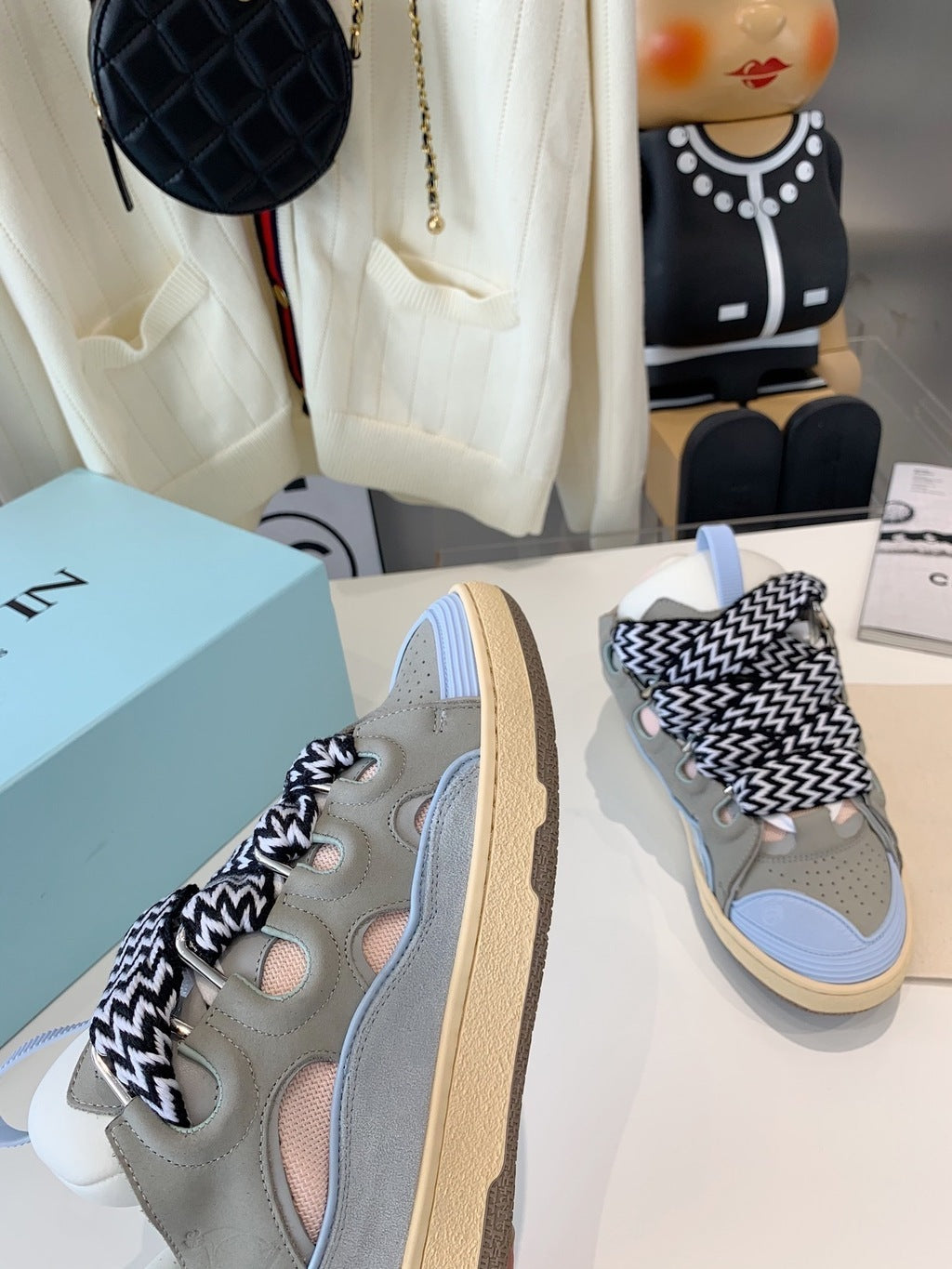 Lanvin Leather Curb Sneaker Light Blue