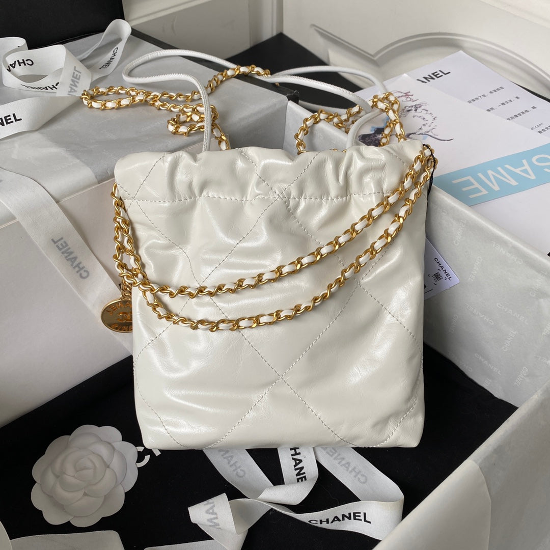 Chanel 22 Handbag 22S Calfskin White/Gold Logo