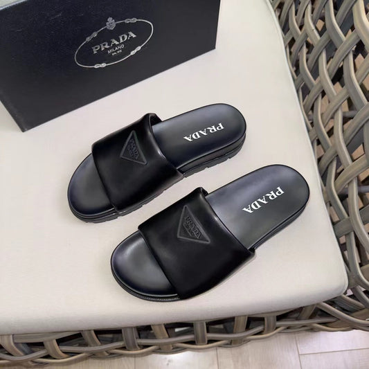 Prada Padded Slides Black Nappa Leather