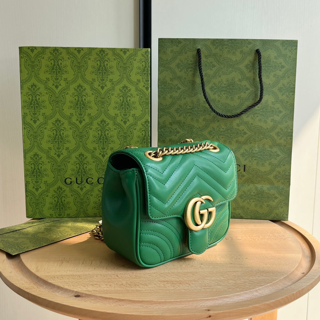 Gucci GG Marmont Mini Shoulder Bag Matelasse Chevron Green