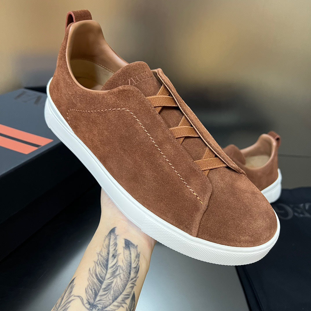 ZEGNA Suede Triple Stitch Sneakers