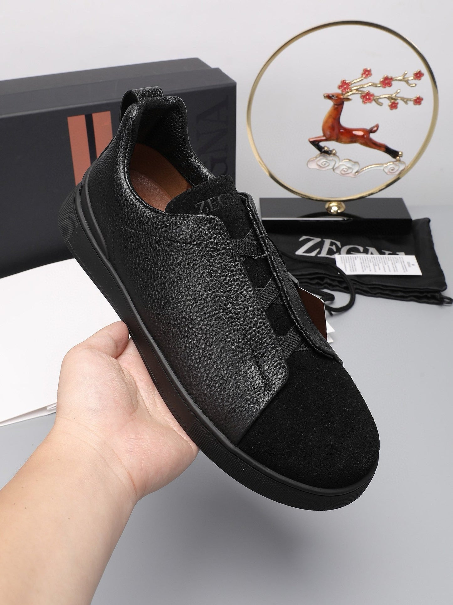 Tênis Zegna Triple Stitch Suede Sneakers All Black