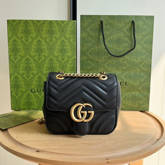 Gucci GG Marmont Mini Shoulder Bag Matelasse Chevron Black