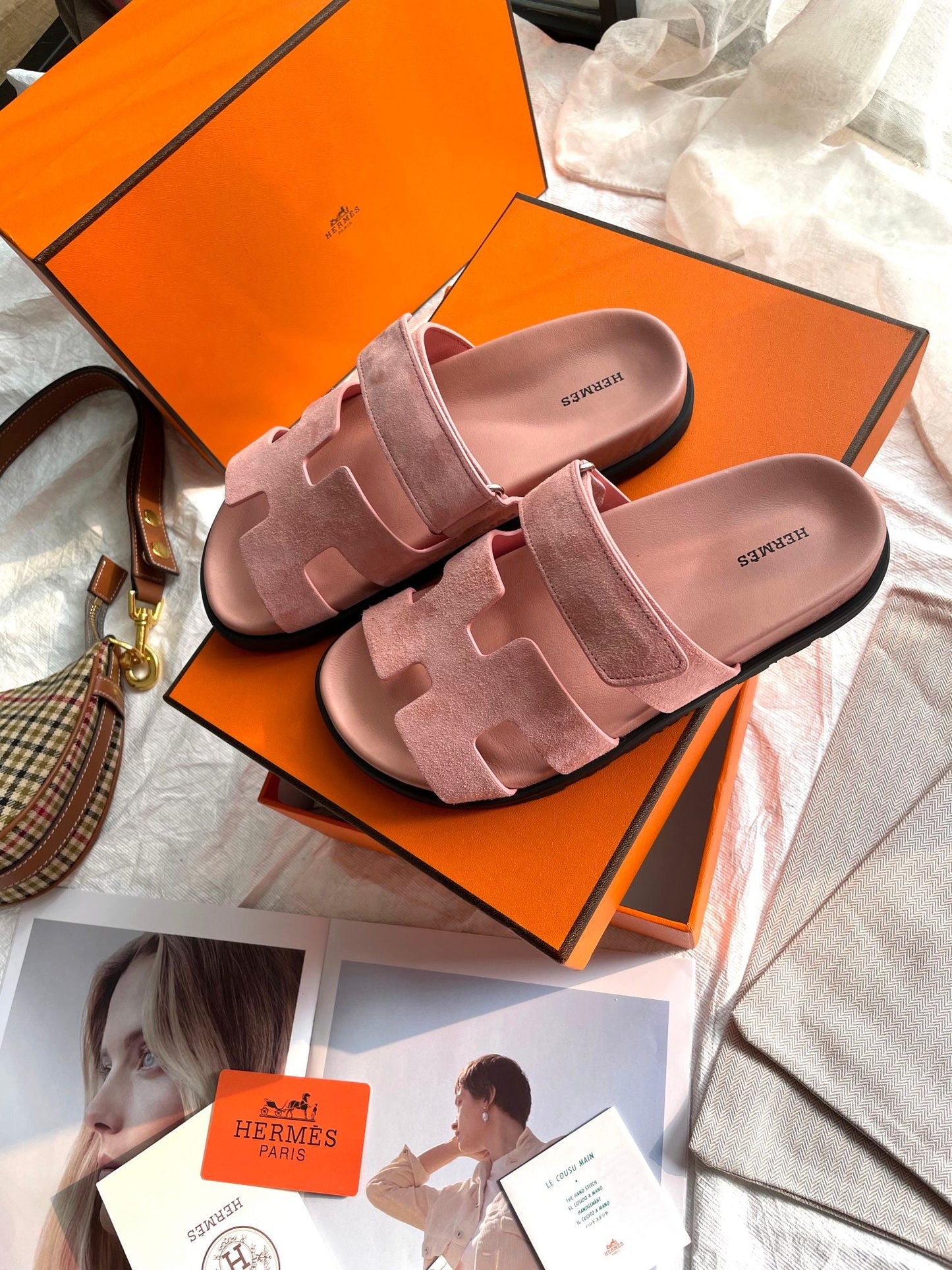 Hermes Chypre Sandal Rosé Calfskin Leather