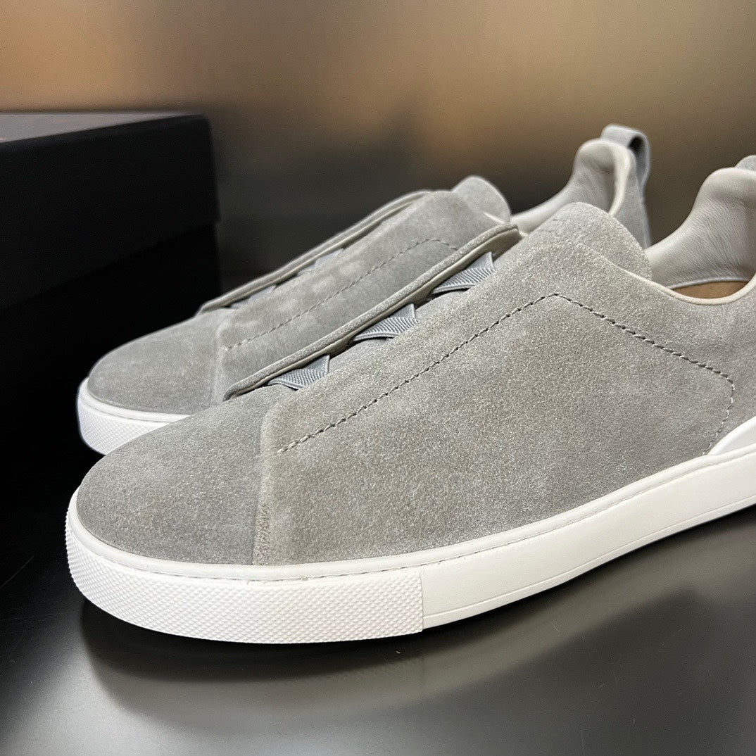 ZEGNA  Grey Suede Triple Stitch Sneakers