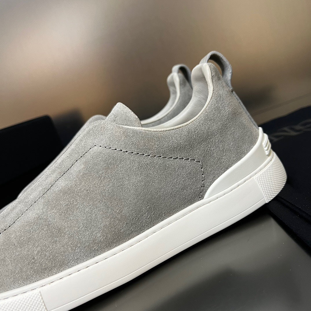 ZEGNA  Grey Suede Triple Stitch Sneakers