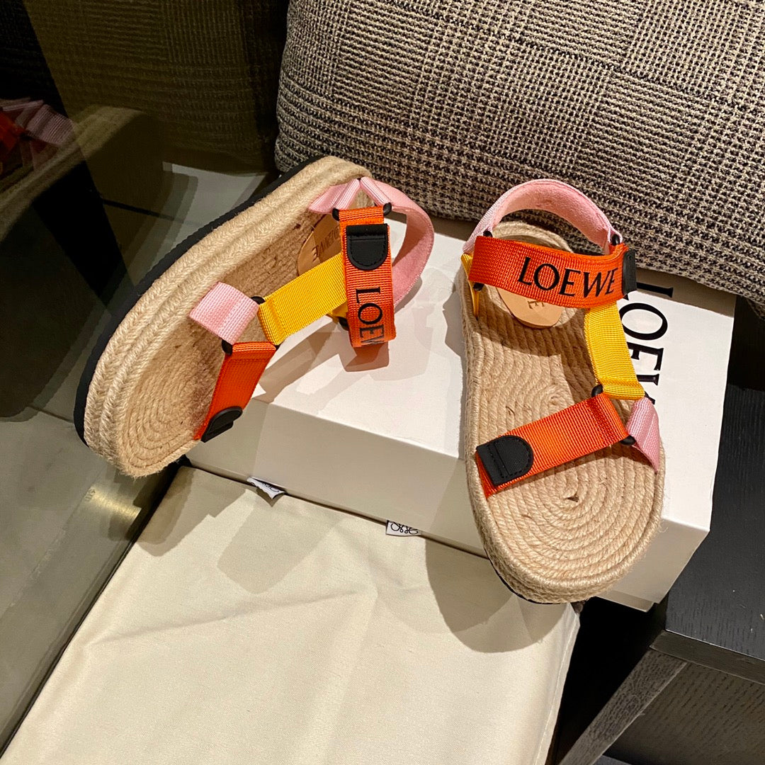 LOEWE  Strappy Espadrille Sandals Women Nylon In Beige/Orange