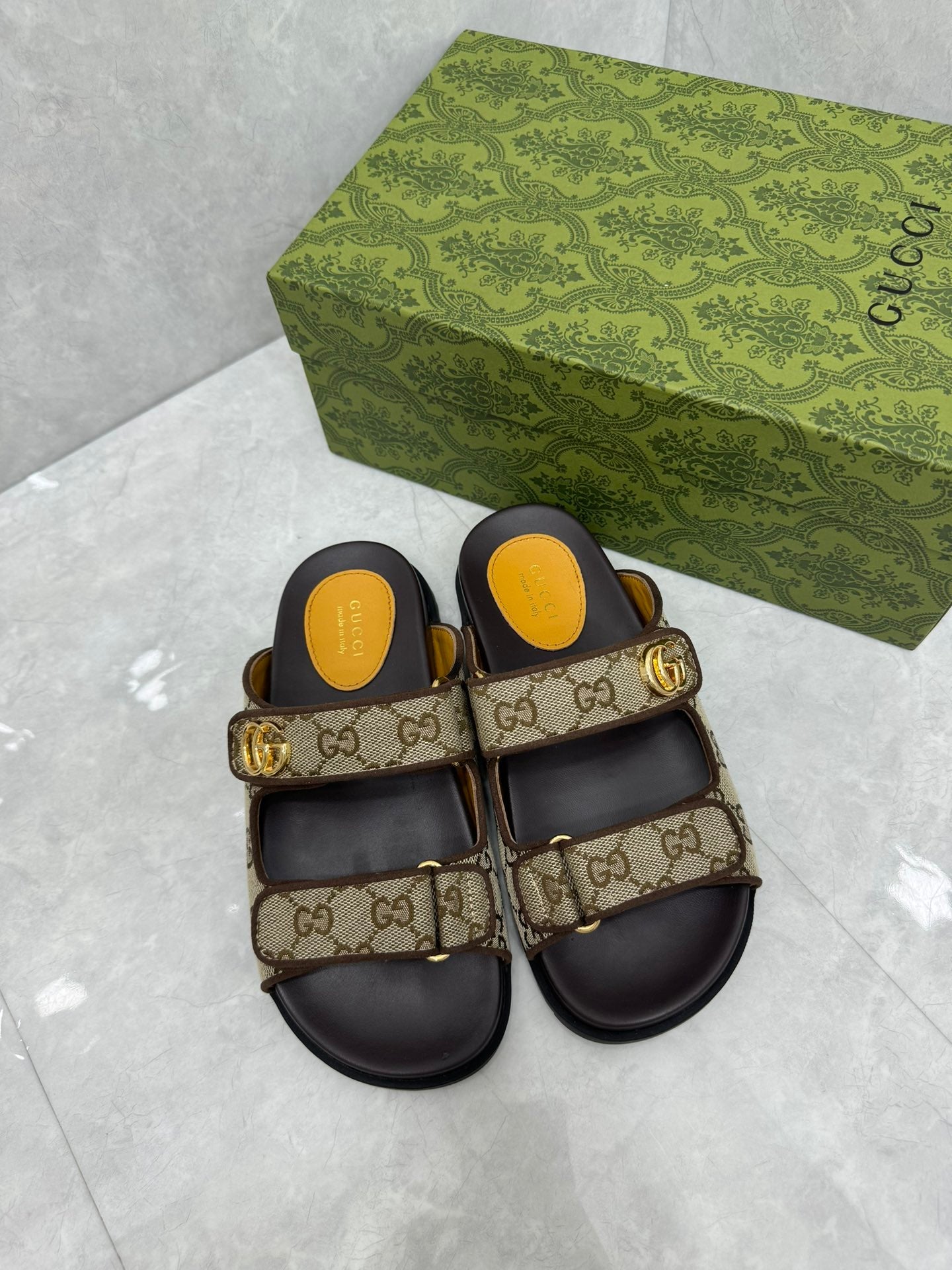 Sandalia GUCCI GG Slider com Double Bege Black