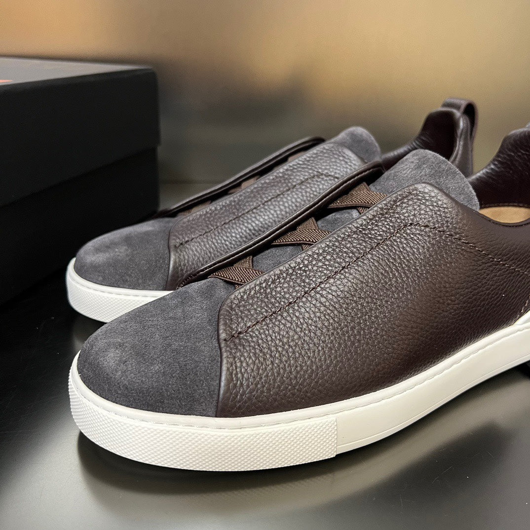 ZEGNA Triple Stitch Sneakers Dark Brown Suede