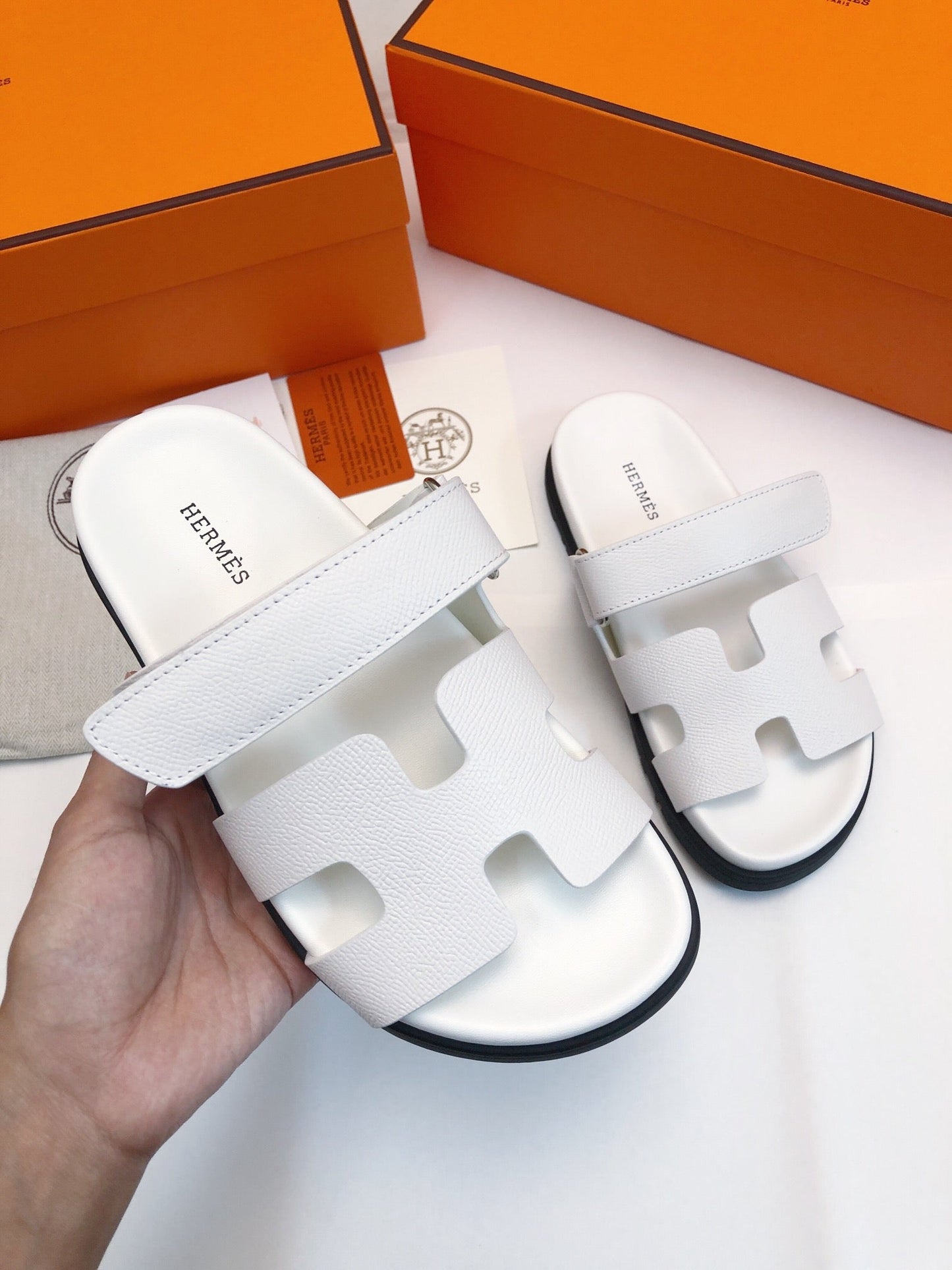 Hermes Chypre Sandal Blanc Epsom Leather