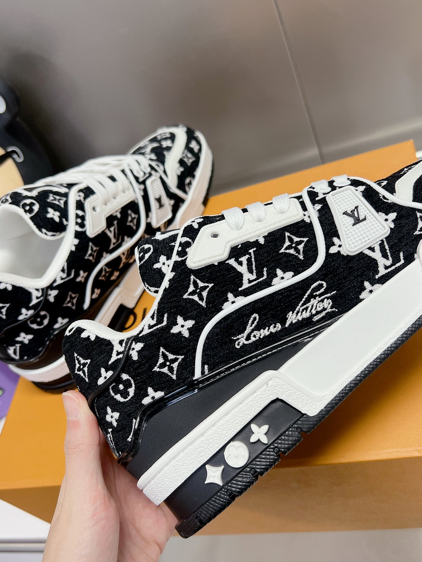 Lv Trainer Black Monogram Textile