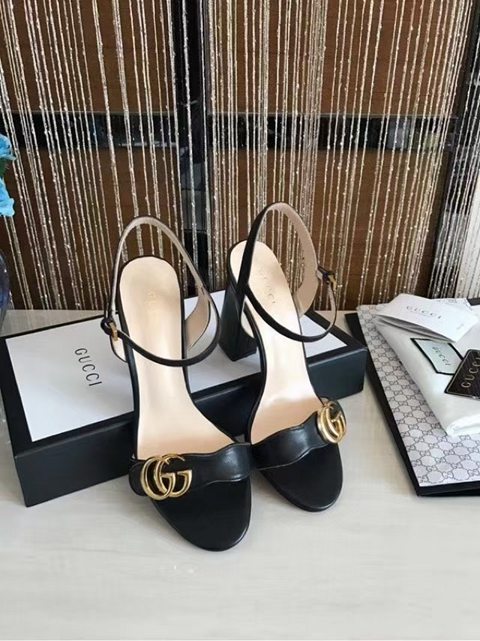 Gucci GG 105mm Heeled Sandal Black Leather