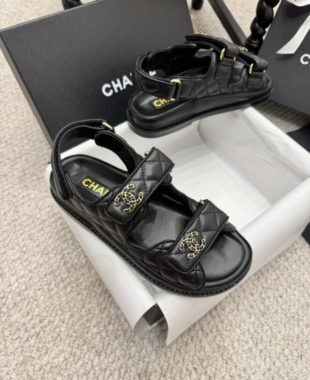 CHANEL Grained Calfskin Velcro Dad Sandals