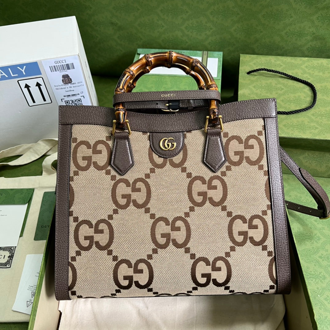 Gucci Diana Jumbo GG Tote Bag Small Camel/Ebony