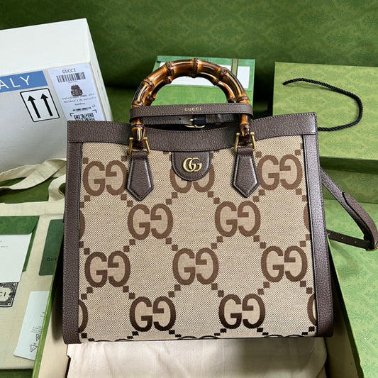 Gucci Diana Jumbo GG Tote Bag Small Camel/Ebony