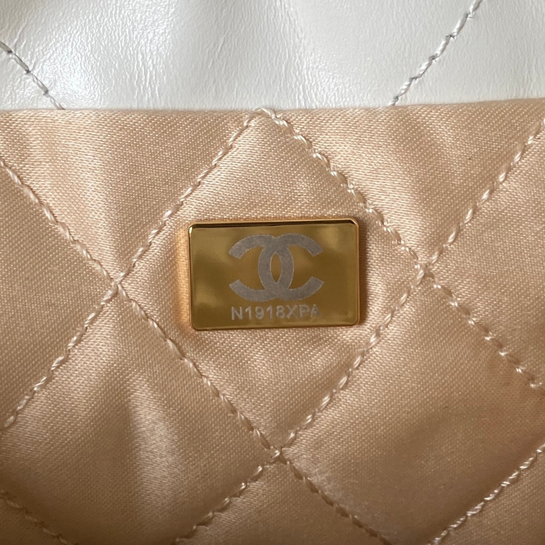 Chanel 22 Handbag 22S Calfskin White/Gold Logo