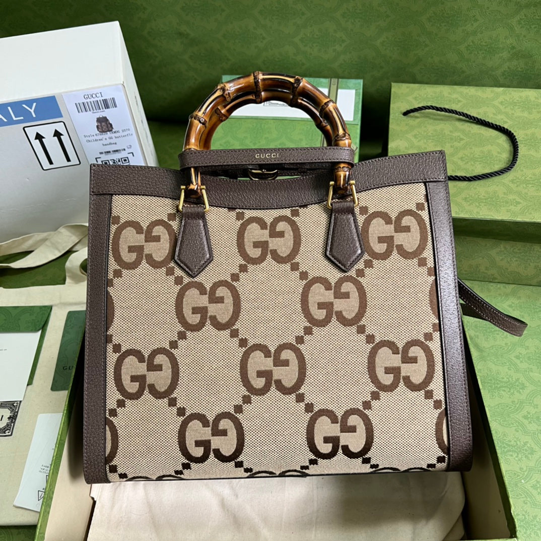 Gucci Diana Jumbo GG Tote Bag Small Camel/Ebony