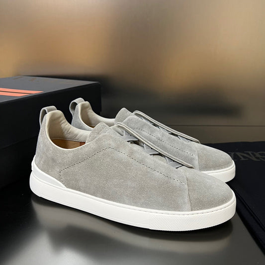 ZEGNA  Grey Suede Triple Stitch Sneakers