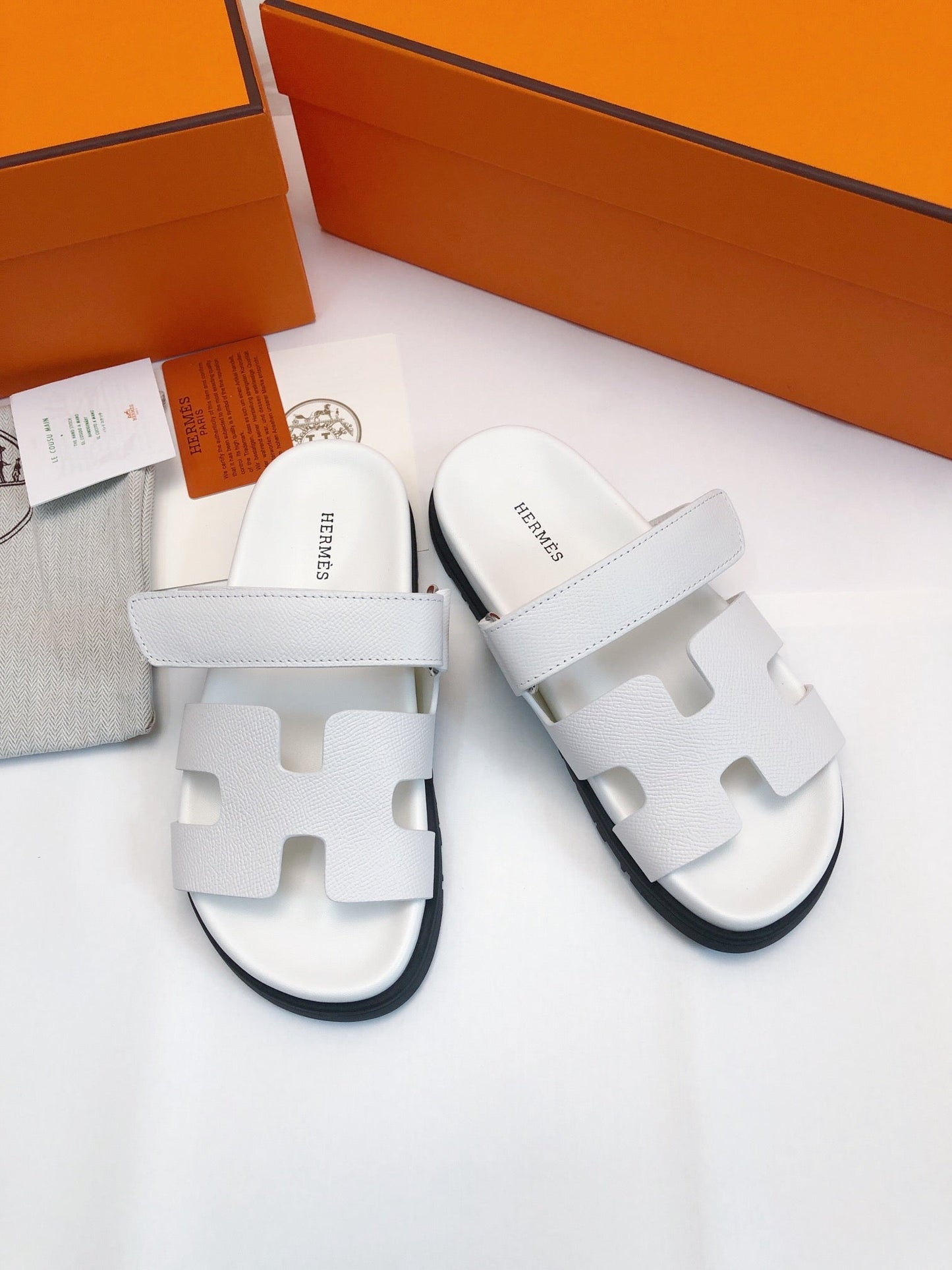 Hermes Chypre Sandal Blanc Epsom Leather